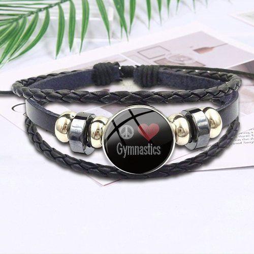 Bracelet En Cuir Noir Avec Cabochon En Verre, Bijoux Pour Femmes, Alphabet, Gymnastique, Fête, Fille, Coeur, Vintage