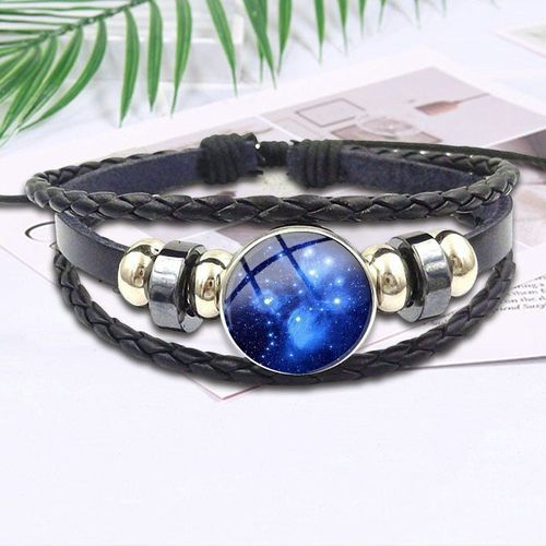 Bracelet Étoile Nébuleuse Galaxie Unisexe, Cadeau De Fête, Cabochon En Verre, Bracelet En Cuir Noir, Bijoux En Pierre De Temps