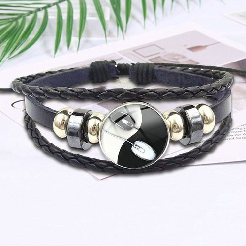 Bracelet En Cuir Noir Pour Femmes, Ras Du Cou, Cabochon En Verre, Bijoux Vintage Faits À La Main, Yin Yang Fish Taiji