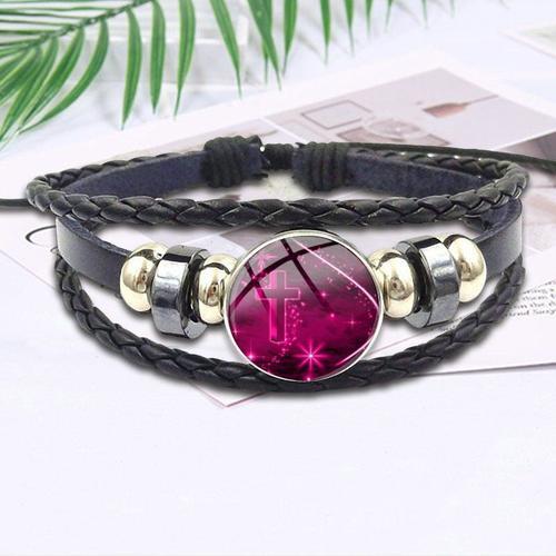 Bracelet En Cuir Noir Pour Filles, Bijoux Vintage, Plaqué Or, Croix