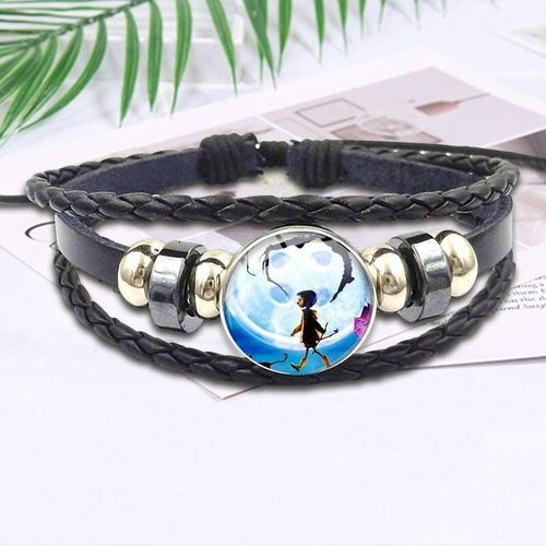 Bracelet En Cuir Noir Avec Cabochon En Verre Pour Fille, Bijou Vintage À La Mode