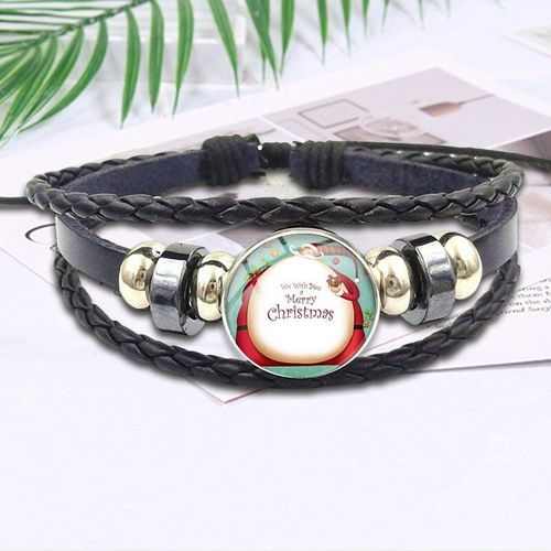Grand Père Noël Cerf De Noël Pour Écolière, Bijoux Maxi, Bracelet En Cuir Noir, Cadeau En Cristal