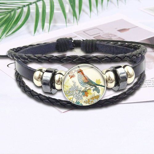Bracelet À Trois Plumes En Cuir Noir Pour Filles, Accessoire De Mode, Nouveauté, Vente En Gros