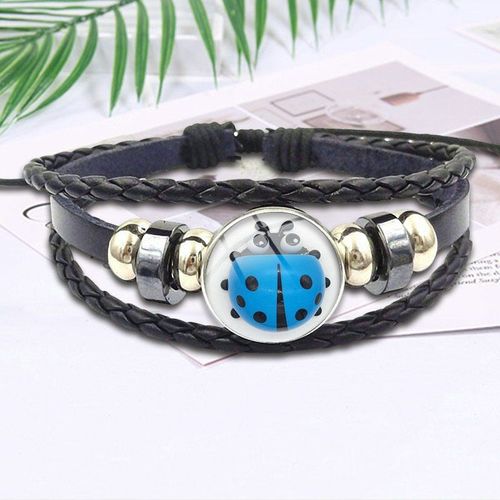 Bracelet En Cuir Noir Pour Hommes Et Femmes, Bijoux Rétro De Marque Raton Laveur, Cabochon En Verre, Cadeau Insecte Vert