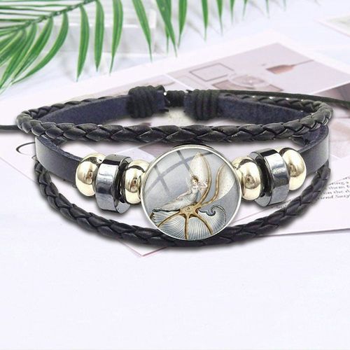 Bracelet En Cuir Noir Pour Femmes Et Enfants, Style Sirène, Vintage, Cabochon, Collier Coloré, Cadeau