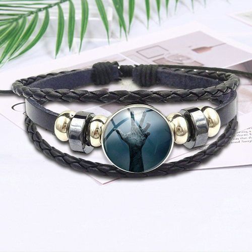 Cabochon Vintage En Verre Avec Bracelet En Cuir Noir, Bijoux Pour Femmes, Fête, Ombre De Lune
