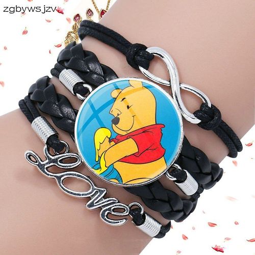 Bracelet En Cuir Noir Multicouche Pour Femmes, Bijoux Vintage, En Verre, Charmant, À La Mode, Ours, Pot De Miel, Vente En Gros
