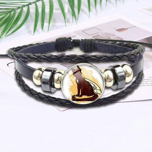 Bracelet En Cuir Noir Pour Filles, Cabochon En Verre, Bijoux Vintage À La Mode