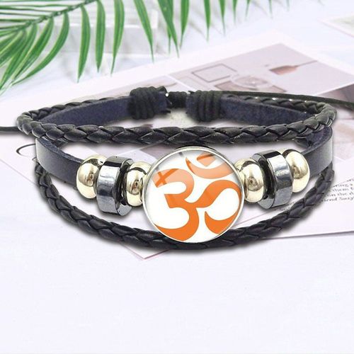 Bracelet En Cuir Noir Pour Femmes Et Filles, Bijoux De Yoga, Cabochon En Verre, À La Mode, Meilleur Cadeau