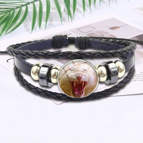 Bracelet En Cuir Noir Pour Fille, Image De Tigre, Verre, Haute Qualité, Bijoux Pour Fille, Cadeau