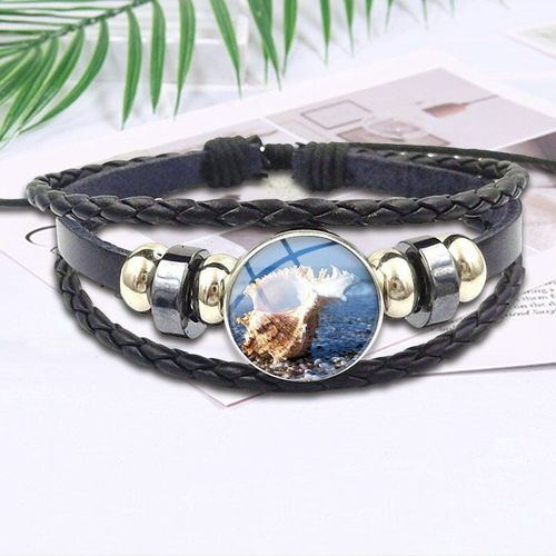 Bracelet En Cuir Noir Pour Filles, Cabochon En Verre, Meilleur Cadeau Pour Filles