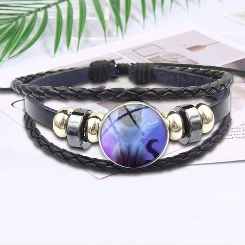 Bracelet En Cuir Noir Pour Femmes, Bijoux Steampunk, Cadeau Pour Les Amoureux, Meilleur Ami, Ange Aile Chat