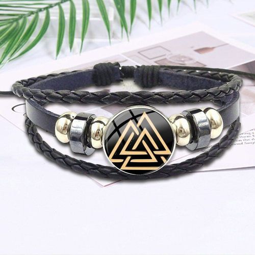 Bracelet En Cuir Noir Viking Avec Cabochon En Verre Pour Filles, Bijoux De Marque Célèbre, Meilleur Cadeau