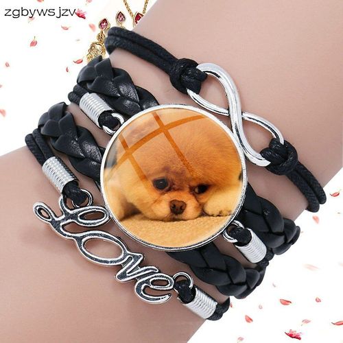 Bracelet En Cuir Noir Pour Femme, Mignon Petit Chien, Vintage, Cabochon, Collier Coloré, Multicouche