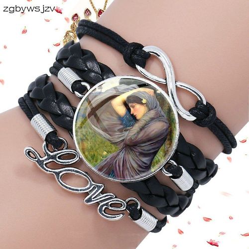 Déclaration John William Waterhouse Boreas Pour Elle, Collier De Haute Qualité, Verre Multicouche, Bracelet En Cuir Noir