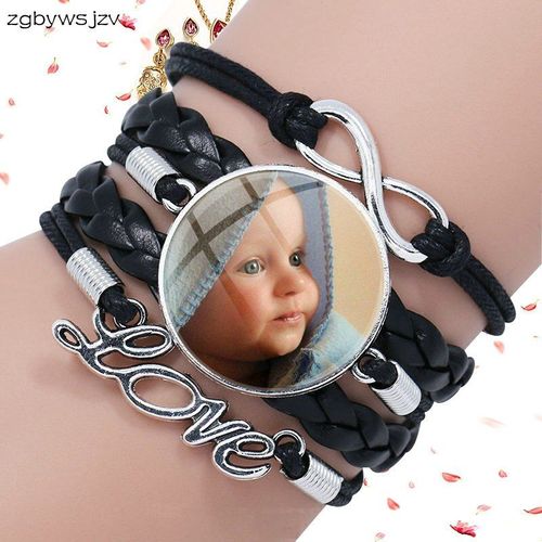 Bijoux Plaqués Avec Cabochon En Verre Pour Bébé Garçon, Bracelet Multicouche En Cuir Noir Pour Mariage