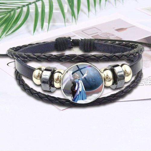 Bracelet En Cuir Noir Et Cristal Pour Hommes Et Femmes, Bijoux Faits À La Main, Cabochon, Dôme En Verre, Logo D'ange