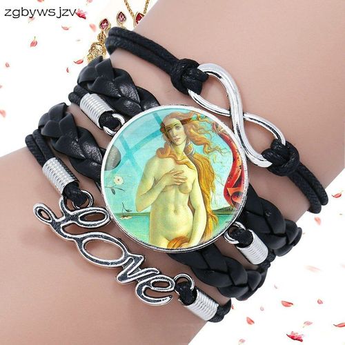 Bracelet De Homard En Cuir Noir, Bijoux Multicouches, Cadeau En Cristal, Illustration Sandro Botticelli
