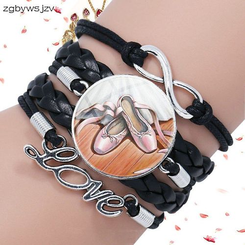 Pantoufles De Ballerine Rose Pour Elle, Collier En Verre De Haute Qualité, Filles Multicouches, Bracelet En Cuir Noir, Bijoux
