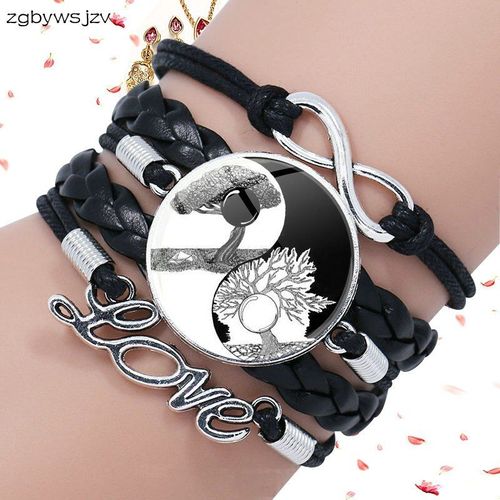 Bracelet En Cuir Noir Multicouche Pour Femmes, Bijoux Vintage, En Verre, Charmant, À La Mode, Vente En Gros