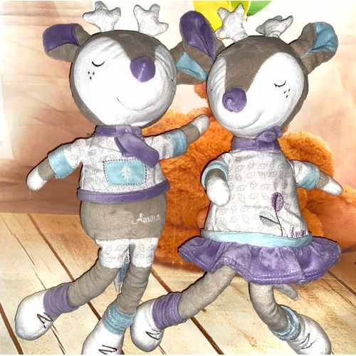 Doudou Sauthon Amour Lot De Deux Doudous Biche Noisette Poupee Animaux Bebe Peluches Jouets Naissance