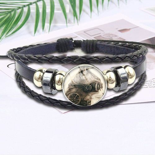 Bracelet En Cuir Noir Avec Cabochon En Verre Pour Enfant, Bijoux Pour Écolière, Maxi Film Américain, Horloge Mécanique, Chat