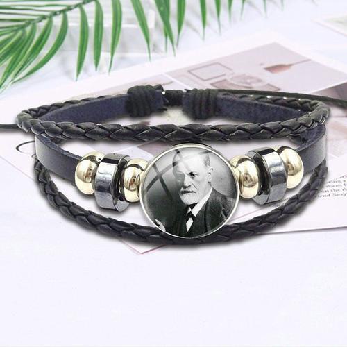 Bracelet En Cuir Noir Pour Femmes, Bijoux, Cabochon En Verre, Freud, Beethoven, Lincoln, Classique, À La Mode