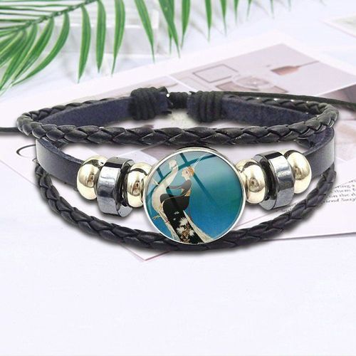 Bijoux Cabochon En Verre Vintage Avec Bracelet En Cuir Noir Pour Femmes Et Filles, Cadeau, Vogue De Paon Blanc Art Déco
