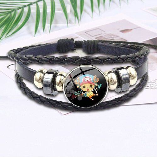 Bracelet En Cuir Noir Pour Femmes, Ras Du Cou, Cabochon En Verre, Bracelet En Pierre De Temps, Bijoux Une Pièce, Luffy Japonais Anime