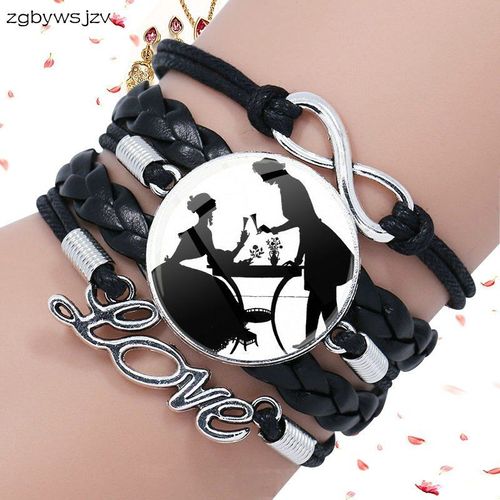 Bracelet En Cuir Noir Multicouche Pour Femmes, Bijoux En Verre Vert Avec Dentelle Au Cou, Joaillerie