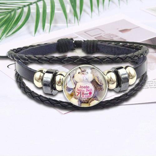 Bracelet En Cuir Noir Avec Cabochon En Verre Pour Femme, Bijoux Tendance, Nouvelle Marque, Mignon Ours En Peluche