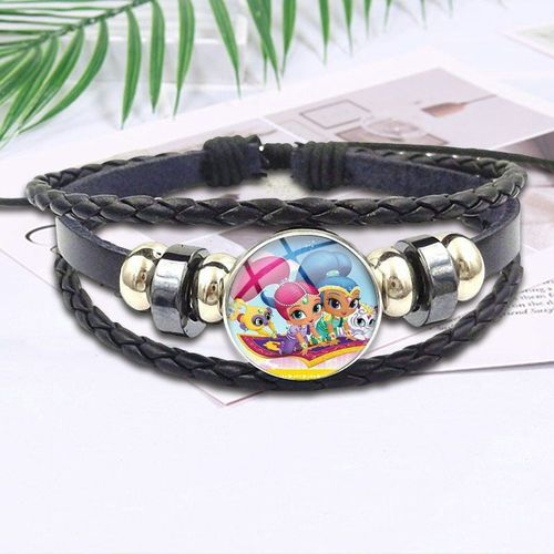 Bracelet En Cuir Noir Pour Filles, Cabochon En Verre, Bijoux De Dessin Animé, Vente En Gros