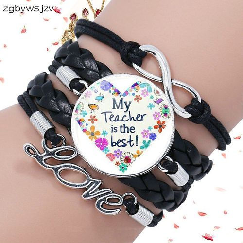 Bracelet Vintage En Cuir Noir Pour Femmes, Meilleure Mode Pour Enseignant, Cabochon, Collier Coloré, Multicouche, Bracelet