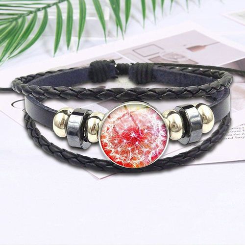 Bracelet En Cuir Noir Avec Cabochon En Verre Pour Femmes, Bijoux De Mode, Nouvelle Marque, Pendentif En Verre De Pissenlit
