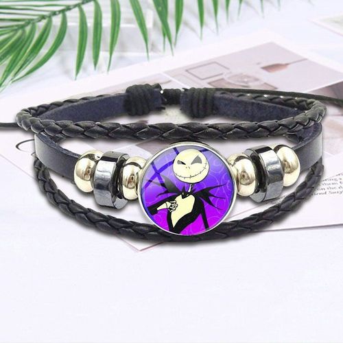 Bracelet En Cuir Noir Pour Hommes Et Femmes, Bijoux, Cabochon En Verre, Le Cauchemar Avant Noël