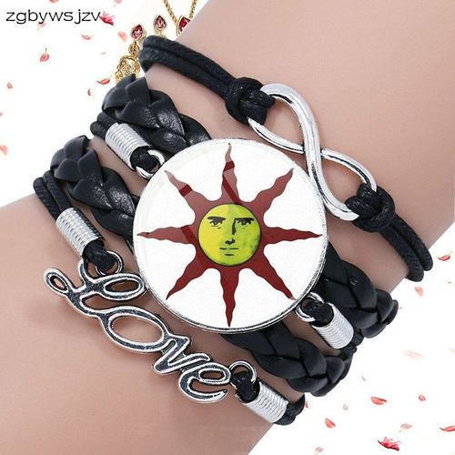 Bracelet En Cuir Noir Multicouche Avec Cabochon En Verre Pour Femmes, Cadeau De Fête