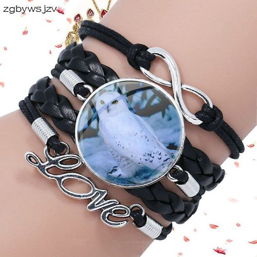 Bracelet En Cuir Noir Multicouche Pour Fille, Bijoux Vintage, Fait À La Main, Motif Oiseau De Neige