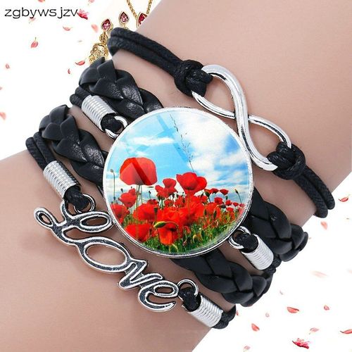 Bracelet En Cuir Noir Pour Femmes, Bijoux De Marque Célèbre Avec Cabochon En Verre Multicouche