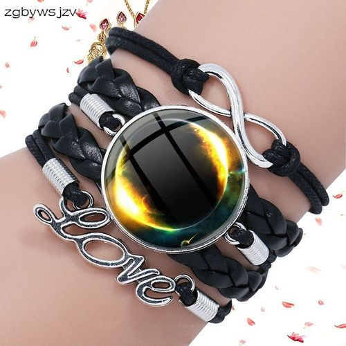 Bracelet Multicouches En Cuir Noir Pour Filles, Bijoux Fait À La Main, Vintage, Design Galaxie