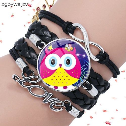 Bracelet Multicouche En Cuir Noir Pour Filles, Joli Dessin Animé Hibou, Meilleur Cadeau Pour Belle Fille Et S¿Ur