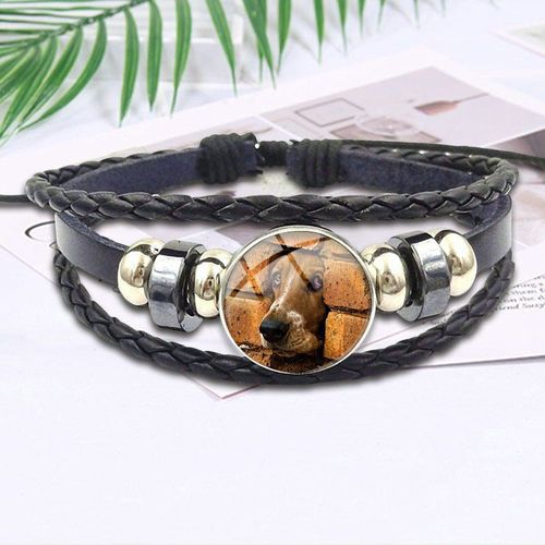 Bracelet En Cuir Noir Pour Hommes Et Femmes, Bijoux De Fête, Vintage, Cabochon En Verre