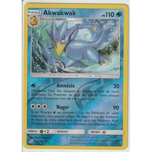 Carte Pokemon - Akwakwak - 27/181 - Reverse - Soleil Et Lune 9 - Duo De Choc - Vf