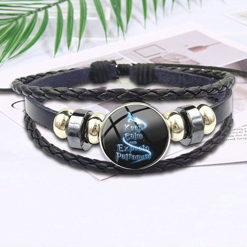 Bracelet En Cuir Noir Pour Filles, Bijoux De Marque Célèbre Avec Cabochon En Verre, Meilleur Cadeau Pour Garder Le Calme Et Le Patrône