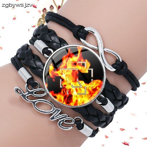 Bracelet En Cuir Noir Multicouche Avec Cabochon En Verre Pour Filles, Bijoux Tendance, Cadeaux, Logo De Bande Rock