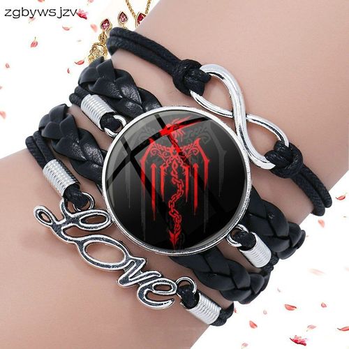 Bracelet En Cuir Noir Multicouche Avec Cabochon En Verre Pour Femmes, Fait À La Main, Kirkwall, Villes Des Chaînes, Symbole