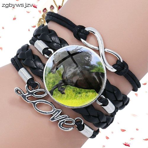 Bracelet En Cuir Noir Avec Dentelle Pour Femme, Bijoux En Verre Vert, Bijoux