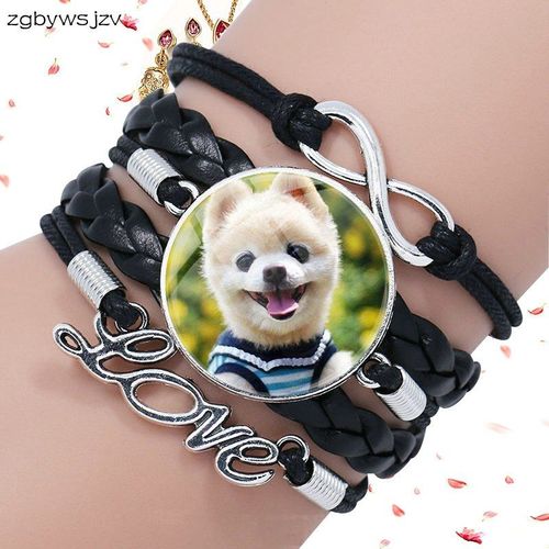 Bracelet En Cuir Noir Pour Enfants, Petit Chien, Verre Cristal Multicouche, Breloque Ronde, Bijoux Cadeaux Pour Garçons