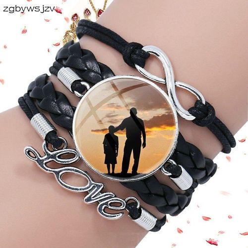 Bracelet Vintage En Cuir Noir Pour Filles, Père Et Fils, Bijoux Multicouches En Verre À La Mode, Fait À La Main