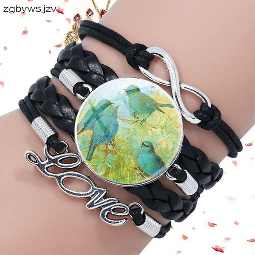 Bracelet En Cuir Noir Multicouche Pour Filles, Meilleur Cadeau Pour Belle Fille, S¿Urs, Oiseaux, Libre De Voler