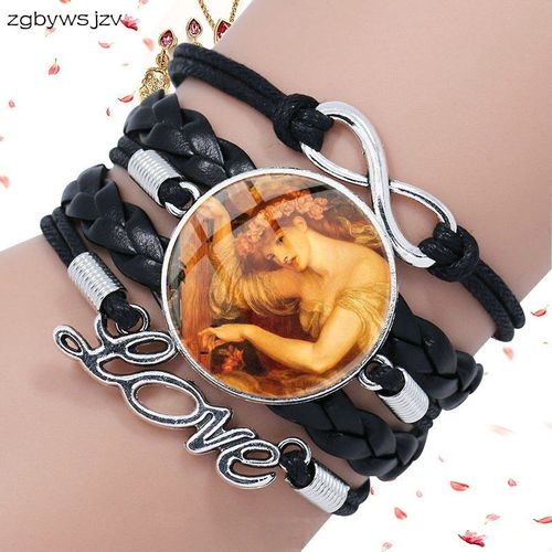 Bracelet Multicouches En Cuir Noir Pour Filles, Bijoux Fait À La Main, Vintage, En Verre, Pré Raphaelite